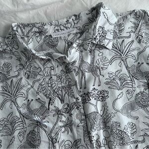Jane and Delancey Rayon Black and White Tropical Jungle Animal Print Blouse